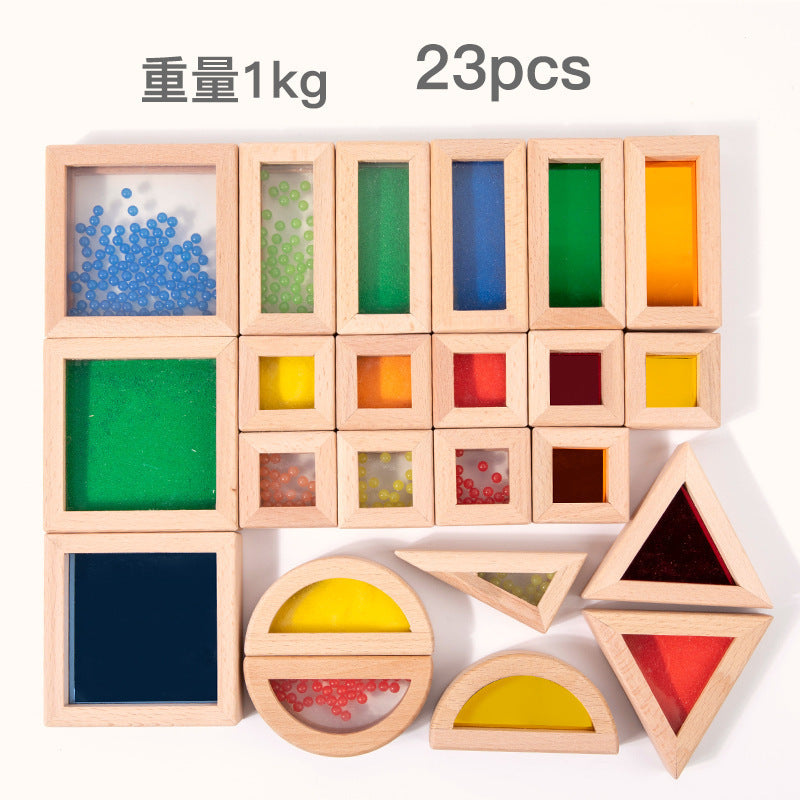 Children's 2025 New Toys Kindergarten Acrylic Building Blocks Wooden Rainbow Kaleidoscope Montessori Building Blocks Small Gifts