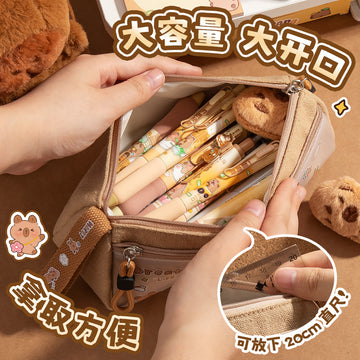 Double-Layer Capibara Pencil Case 2025 New Model Large Capacity Transparent Stationery Box for Girls and Boys Primary School Students Pencil Bag