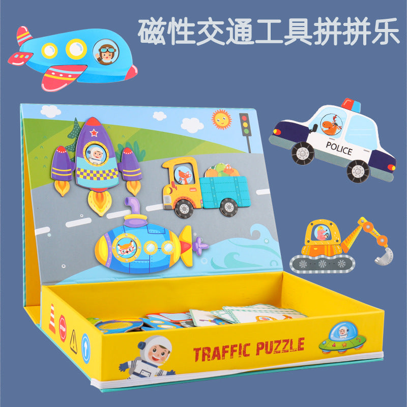 Children's Character Traffic Dress-up Magnetic Jigsaw Puzzle Refrigerator Stickers Early Education Creative Fun Scene Spelling Music Cross-border Agency