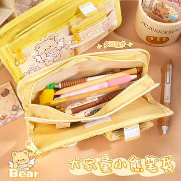 2026 New Pencil Case, Bear Coin Purse Pencil Case, Large Capacity Layered Pencil Box, Stationery Bag, Cute Student Style