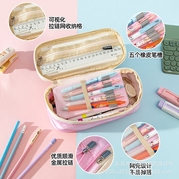 Large-Capacity Retractable Pencil Case Stationery Box in Japanese and Korean Style, Macaron Color, Upgraded Version for Primary and Secondary School Students, in Stock