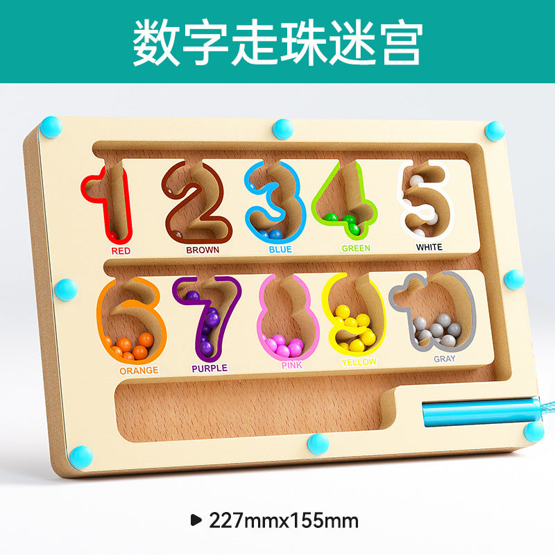 Cross-border children's magnetic maze walking ball toys early education 3 to 6 years old pen concentration wooden ball educational toys
