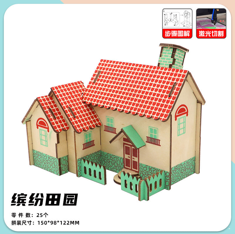 Wooden Reasons Children's Girls Assembled Handmade Ornaments diy Assembled Cabin Model Building Blocks Head Small House Puzzle
