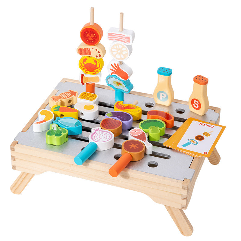 Cross-Border Young Children's Fun Wooden Multi-Functional Simulation Kitchen Barbecue Grill Educational Toys Parent-Child Interactive Play House
