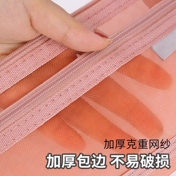 Transparent Mesh Triangular Pencil Bag Double-Layer Large-Capacity Stationery Bag Student Examination Pencil Bag Three-Dimensional Stationery Box Customization