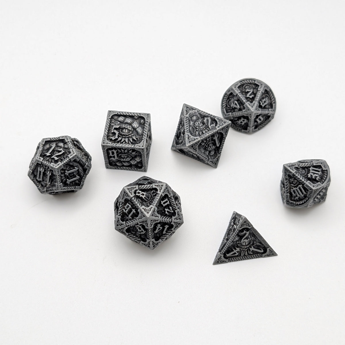 Elder Scroll – Antique Silver 7-Piece Metal D&D Dice Set