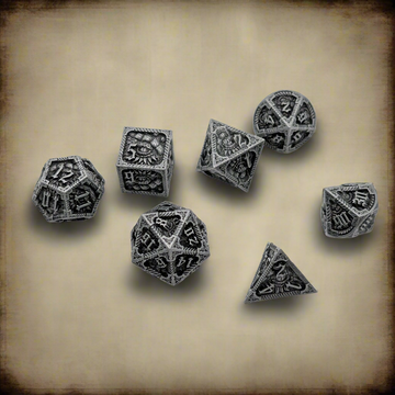 Elder Scroll – Antique Silver 7-Piece Metal D&D Dice Set
