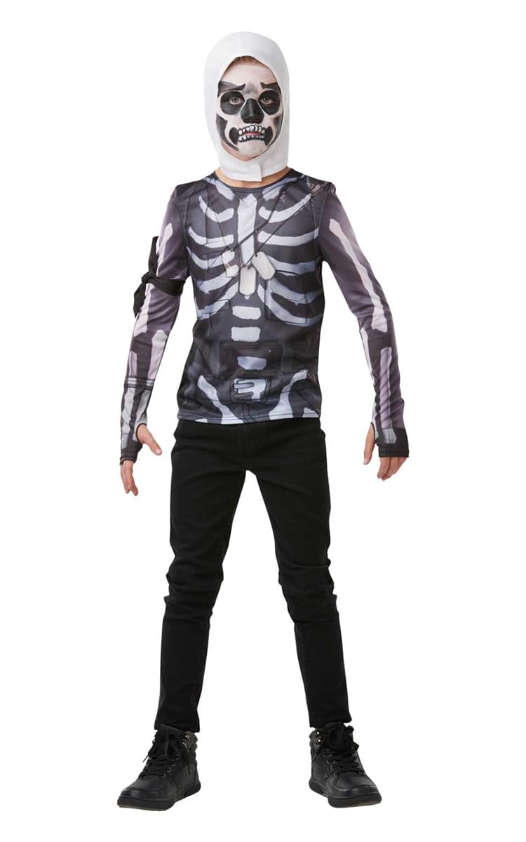 Fortnite Skull Trooper Teen Costume Top & Hood - 9-10 Yrs