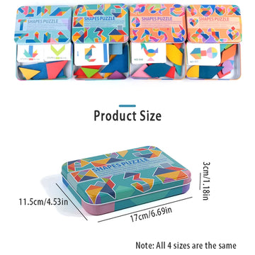 Creative colorful Iron Box Tangram, Children's Early Education, Heart / Egg-Shaped Nine Tangrams, Wooden DIY Large Puzzle Toy