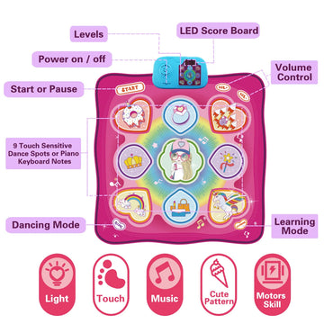 90x90cm Music Play Mat Educational Toys For Kids Large Elecrtic Dancing Mat With Lights Keyboard With 3 Game Modes Sport Toys