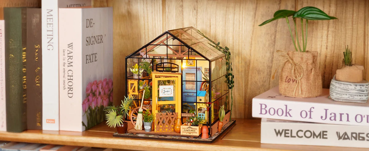 Rolife Wooden 3D Puzzle Cathy's Greenhouse DIY Miniature House Kit Mini Dollhouse Model Building Kit with LED Light for Home Decor Holiday Gift for Adults Teens