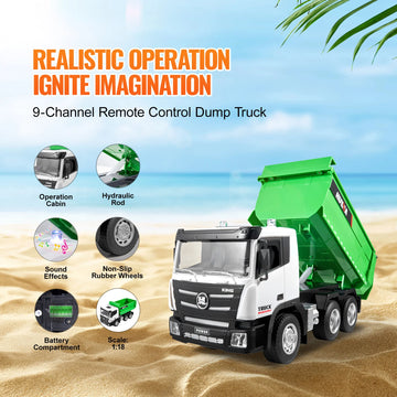 SucceBuy RC Dump Truck 9-Channel Remote Model Car Toys Bulldozer Engineering Vehicle for Toddlers Kids Christmas Birthday Gifts