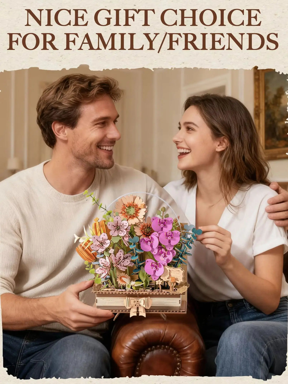 Rolife 3D Puzzle Wooden Blooming Book DIY Artificial Flower Bouquet Model Building Kit for Home Decor Wedding Mother's Day Valentine's Day Gift for Women Adults