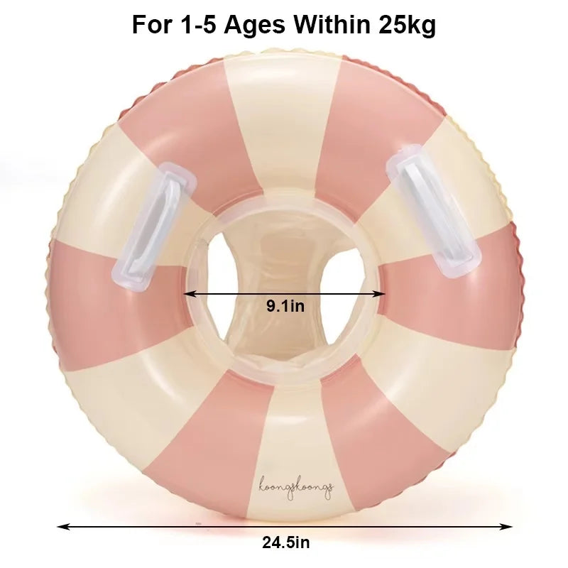 Baby Swim Ring Inflatable Summer Pool Float Seat with Canopy Sunshade Handles Cartoon Swimming Ring for Boys Girls Toddler 40lbs