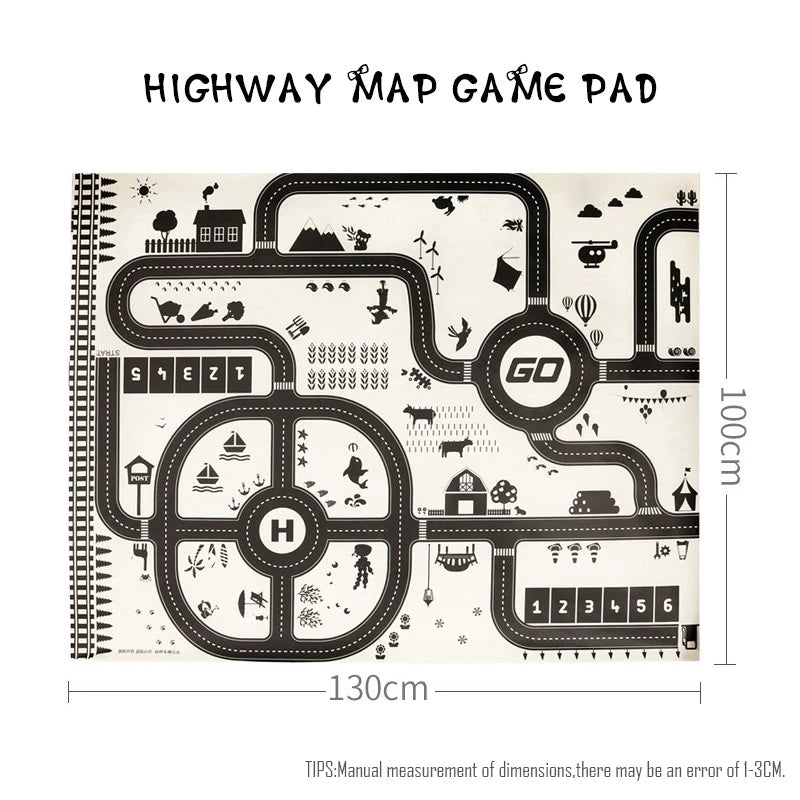 130*100cm Road Mat Children Traffic Car Map 83*58cm Educational Toy Road Plastic Carpet Playmat For Mats City Kids Toys Games