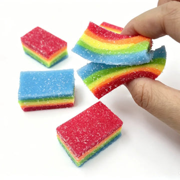 Squishy Rainbow Strip Stress Ball Squeeze Toys Soft Rainbow Sour Candy Stretchable Fidget Toy Stress Relief Decompression Toy