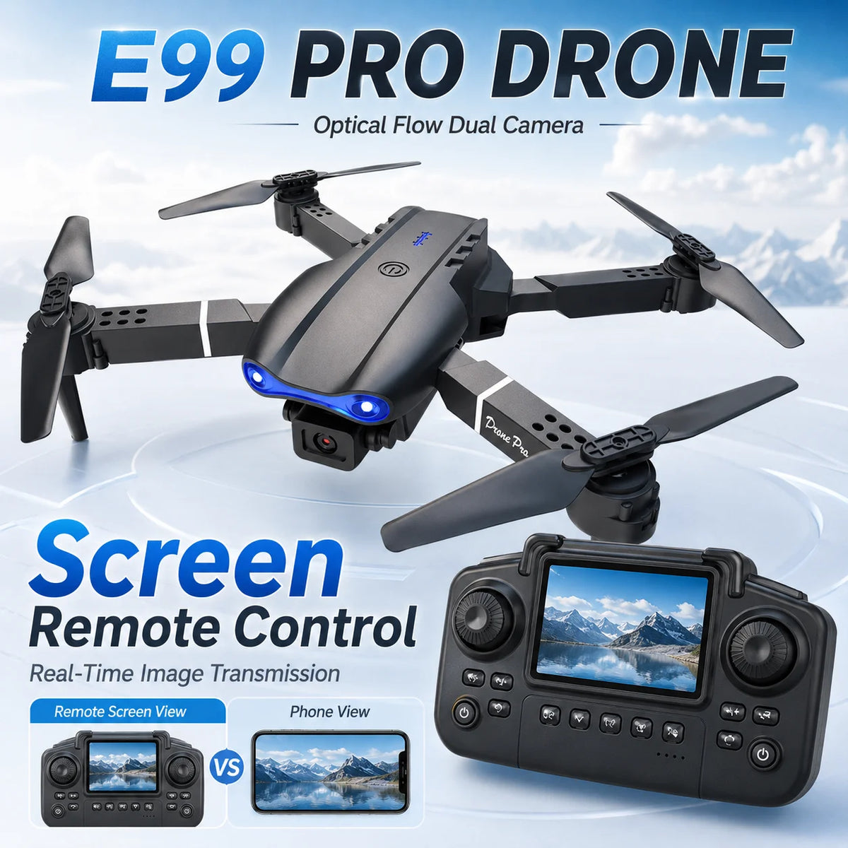 Foldable RC Drone 4K HD Dual Camera 90° Adjustable 120° Wide Angle 50X Zoom Altitude Hold 2.4G 100M Remote FPV Quadcopter