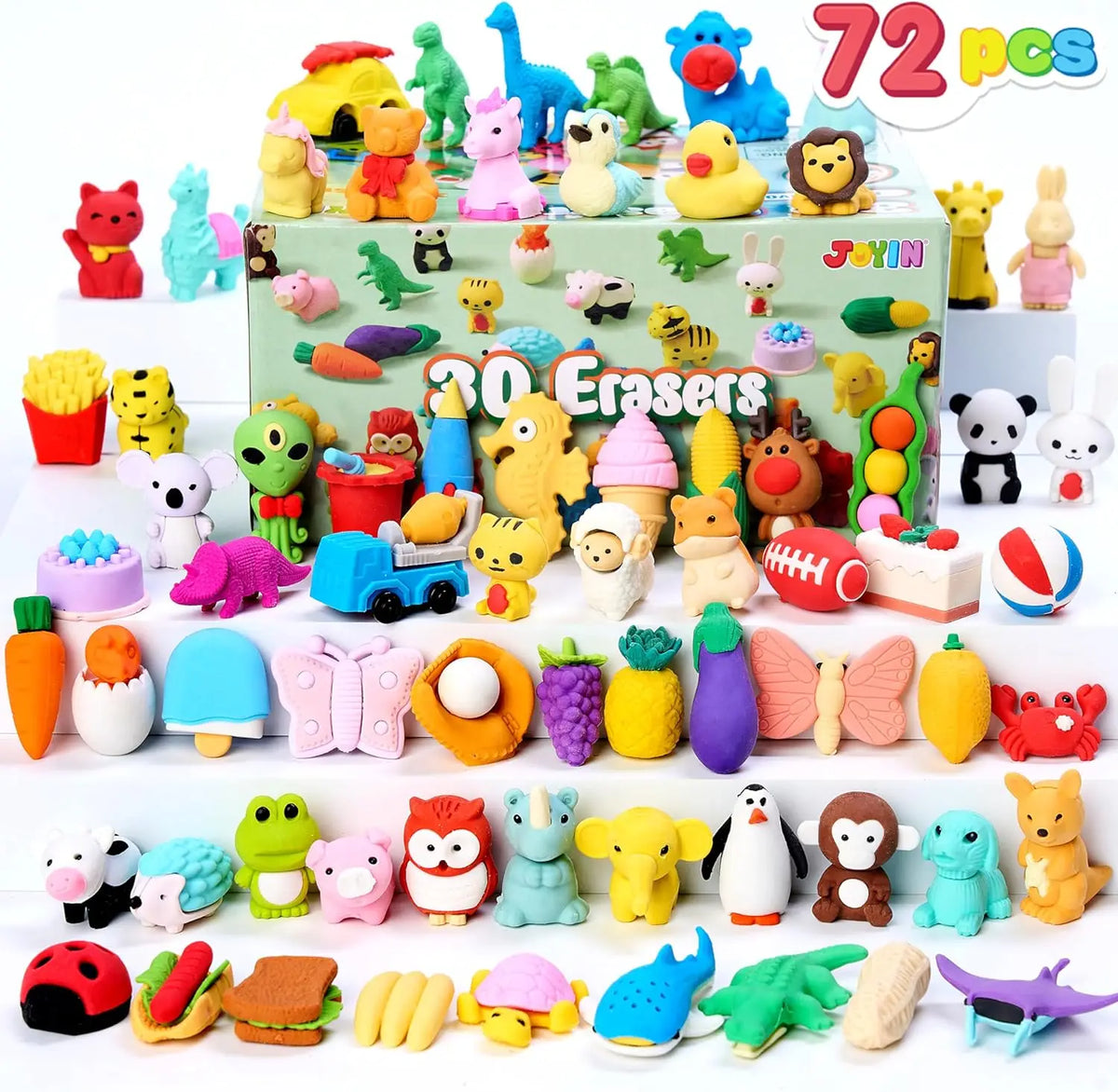 Joyfy 36 Pcs 3D Erasers Food Animals Erasers Bulk Fun & Cute Erasers for Pencil Desk Pets Classroom Prize Birthday Party Favors