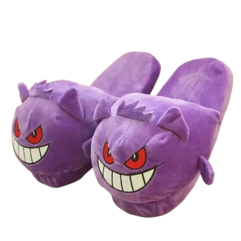 Autumn Winter Warm Cotton Plush Slippers Purple Cartoon Spirit Design Non Slip Indoor Home Shoes Unisex Household Footwear