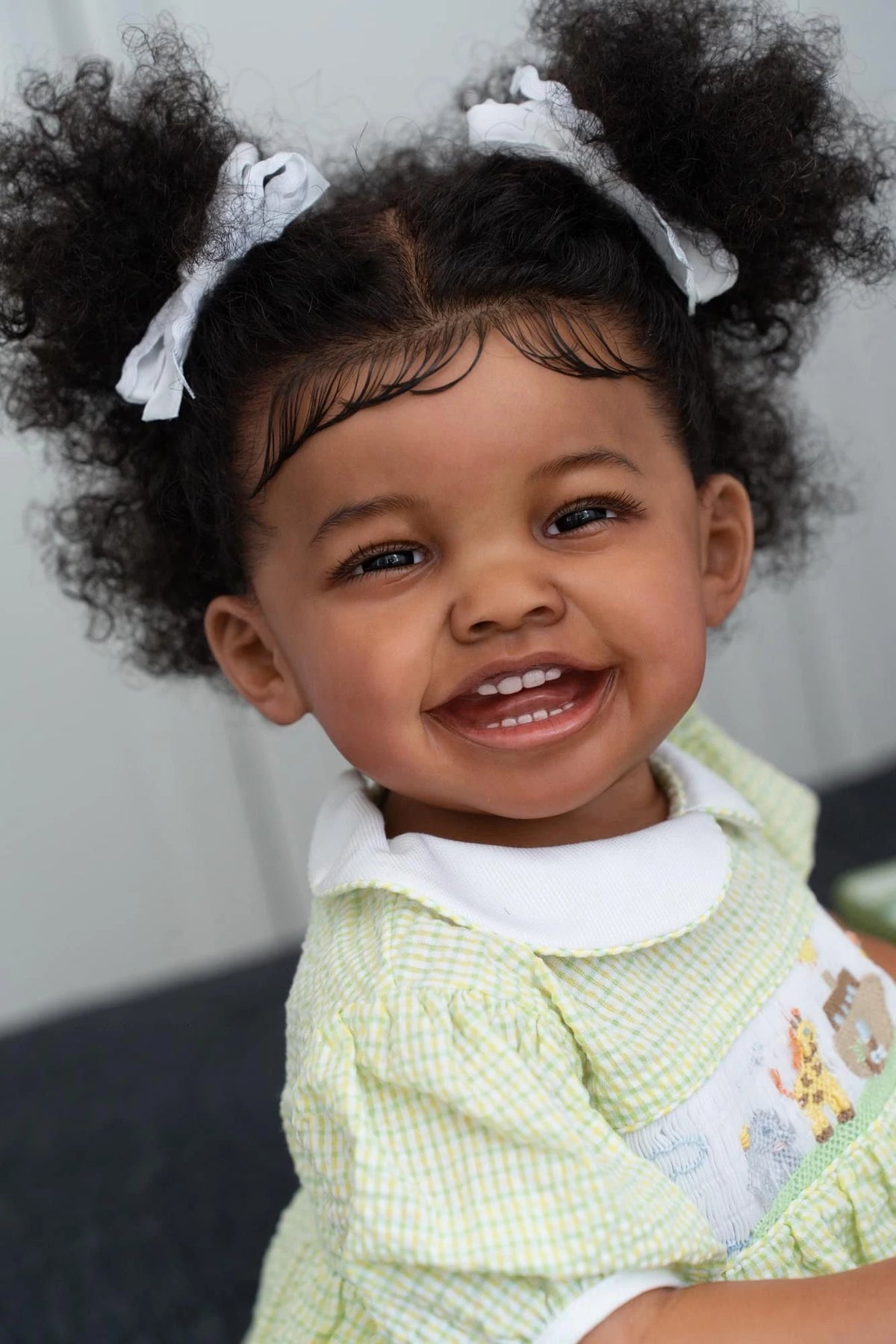 NPK 24inch Mila Dark Brown Skin Reborn Toddler Girl Doll Happy Baby Rooted Hair High Quality Collectible Art Doll