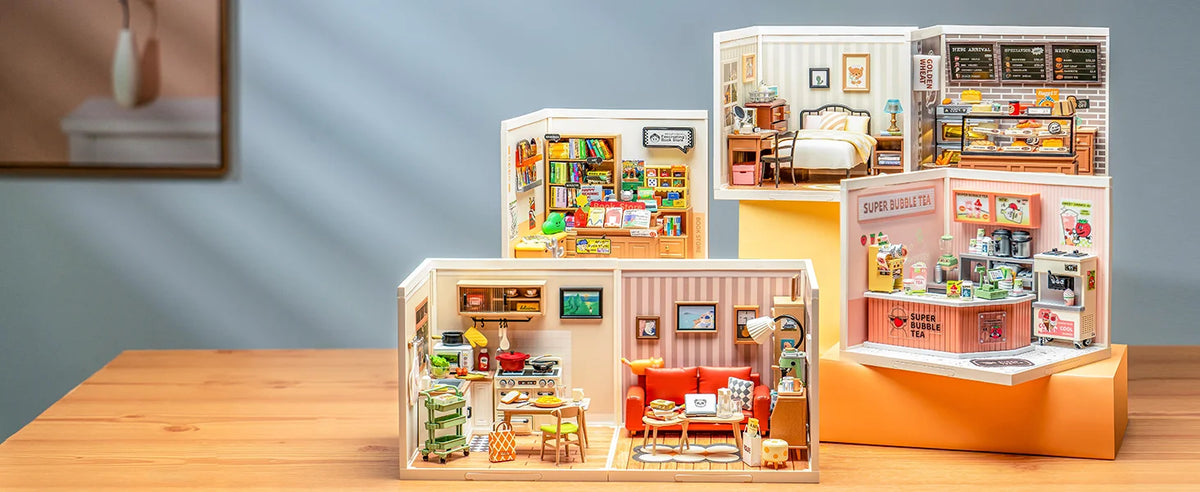 Rolife DIY Miniature House Kit Cozy Living Lounge Super Creator Dollhouse 3D Puzzle Model Building Kit with LED for Home Decor