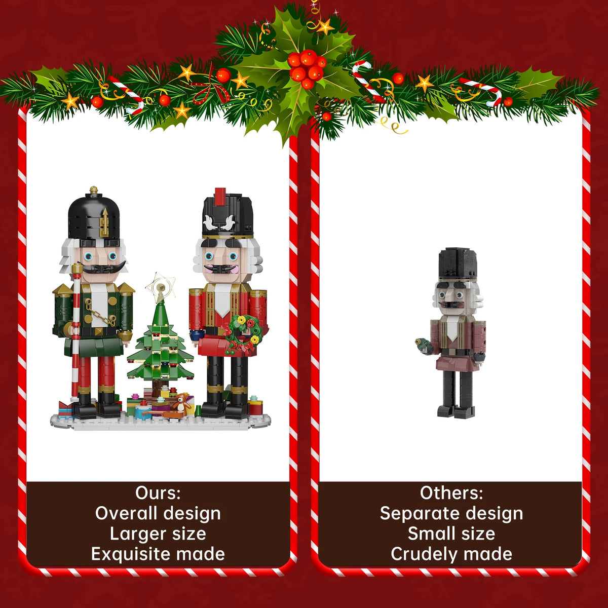 Christmas Nutcracker Building Blocks Set Contains Christmas Tree Wreath Cane Model Home Decoration Collectible Gifts for Adults