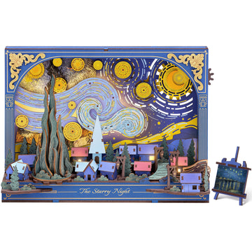 ROKR Starry Night 3D Puzzles ,Mother's Day DIY Wooden Vincent Van Gogh Painting Artwork Craft Kit Building Set ,Home Decor