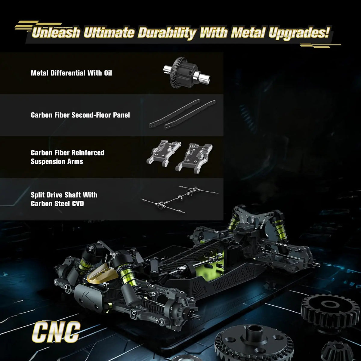 1/10 Scale 4WD Brushless RC Buggy, 50+ MPH, Carbon Fiber Body, 3650-2650KV Motor, 3S LiPo, Alloy Chassis, Sealed Diffs, 20kg Servo, 6CH Radio, Waterproof, All-terrain, for Ages 14+
