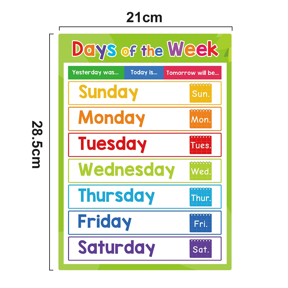 Educational Posters for Preschool Kids English Words Learning Charts Teaching Aids Classroom Decoration Big Card Montessori