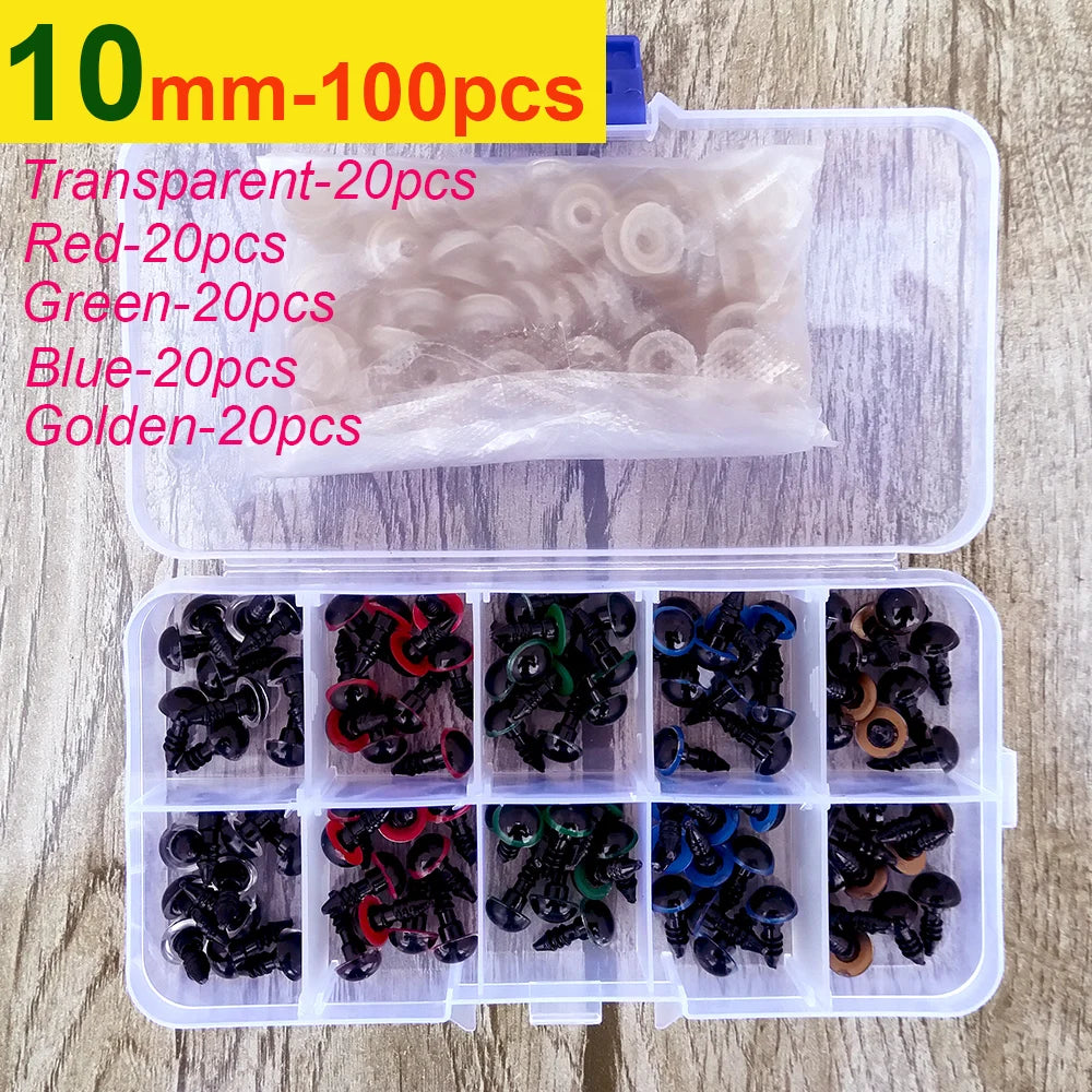 100pcs 8/10/12/14mm Plastic Safety Eyes For Toys Diy Mix Size Crochet Animal Eye For Doll Toys Amigurumi Accessories