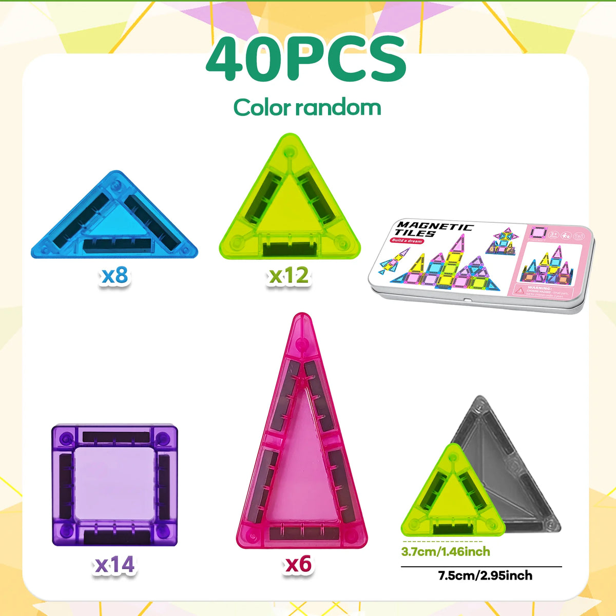 Mini Magnetic Tile Toys, with a Metal Box for Easy Portability, Magnetic Building Blocks That Can Be Played with Anywhere, Convenient Storage, Suitable for Holiday or Birthday Gifts