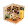 Rolife DIY Miniature House Kit Happy Meals Kitchen Super Creator Dollhouse 3D Puzzle Model Building Kit with LED for Desk Decor