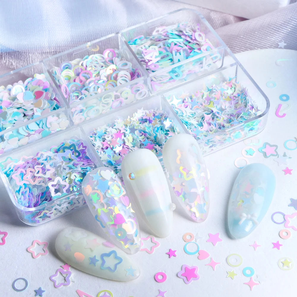 6 Grids Mermaid Stars Glitter Flakes Epoxy Resin Mold Filling English Alphabet Circle Love Heart Shape Sequins DIY Crafts Making