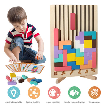 Colorful 3D Russian Building Blocks Game Stress Relief Wood Stacking Puzzle Toy 3D Wooden Montessori Toys for Toddlers