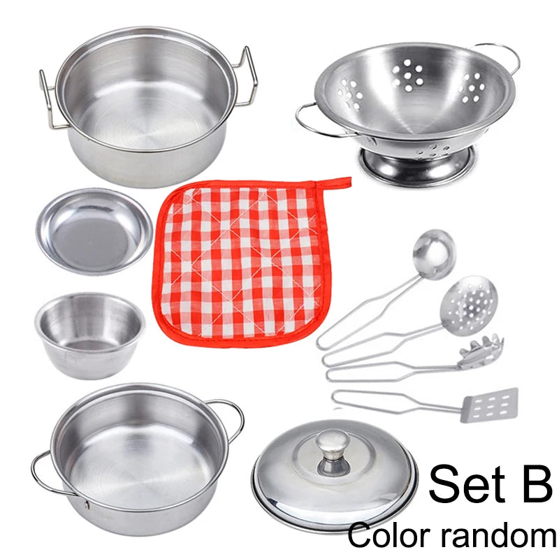 Play Pots and Pans Toys for Kids - Kitchen Playset Pretend Cookware Mini Stainless Steel Cooking Utensils Development Toys