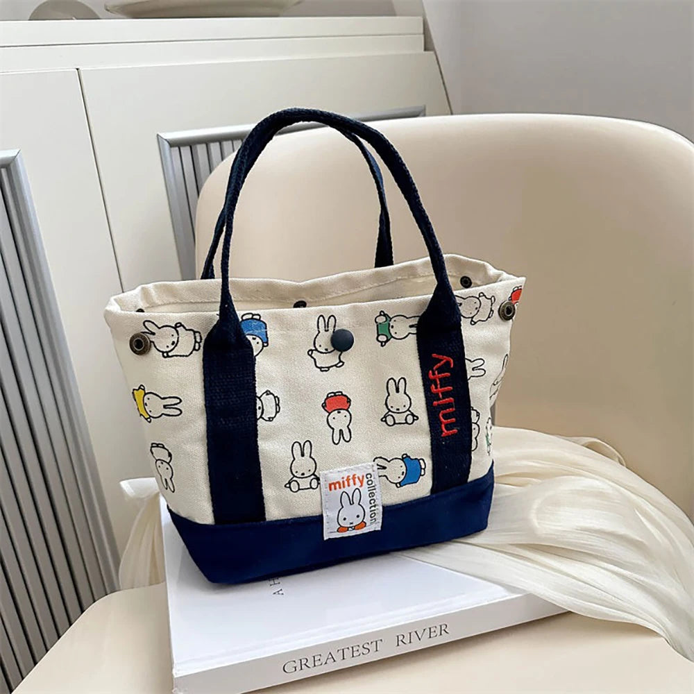 Miffy Kawaii Cartoon Rabbit Canvas Embroidery Handbag Bento Multifunctional Storage Bag Girl Gift Fashion Cute