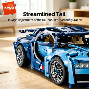 KAVOWORLD 1144PCS 1:14 Scale Blue Racing Building Block Toys Blue Supercar Building Kit Collectible Sports Car Model with Adjustable Scissor Doors & Rear Wing STEM Construction Toy for Teens 14+ Home Office Desk Decor Display