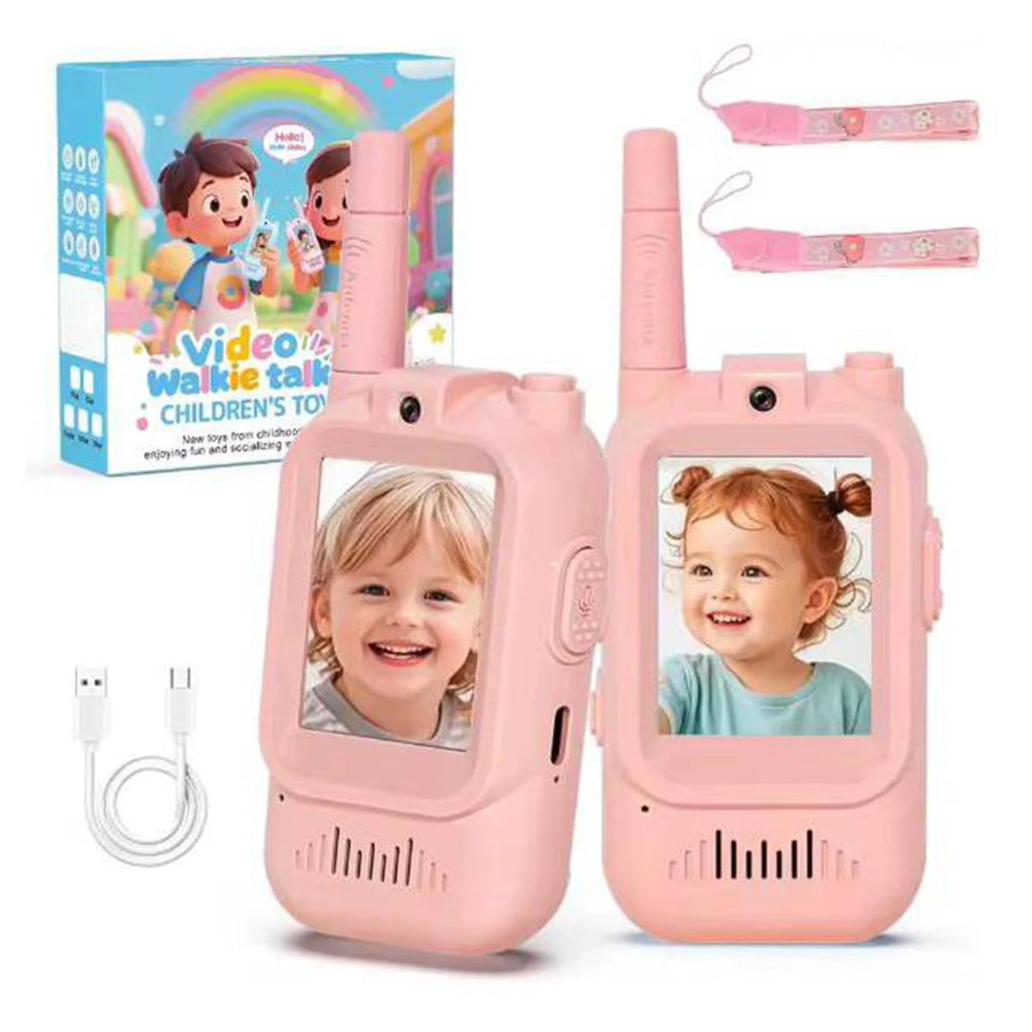 2 Pack Video Walkie Talkies for Kids Rechargeable Toddler Toys for Indoor Camping Travel Birthday Gfits for Kids Ages 3-12