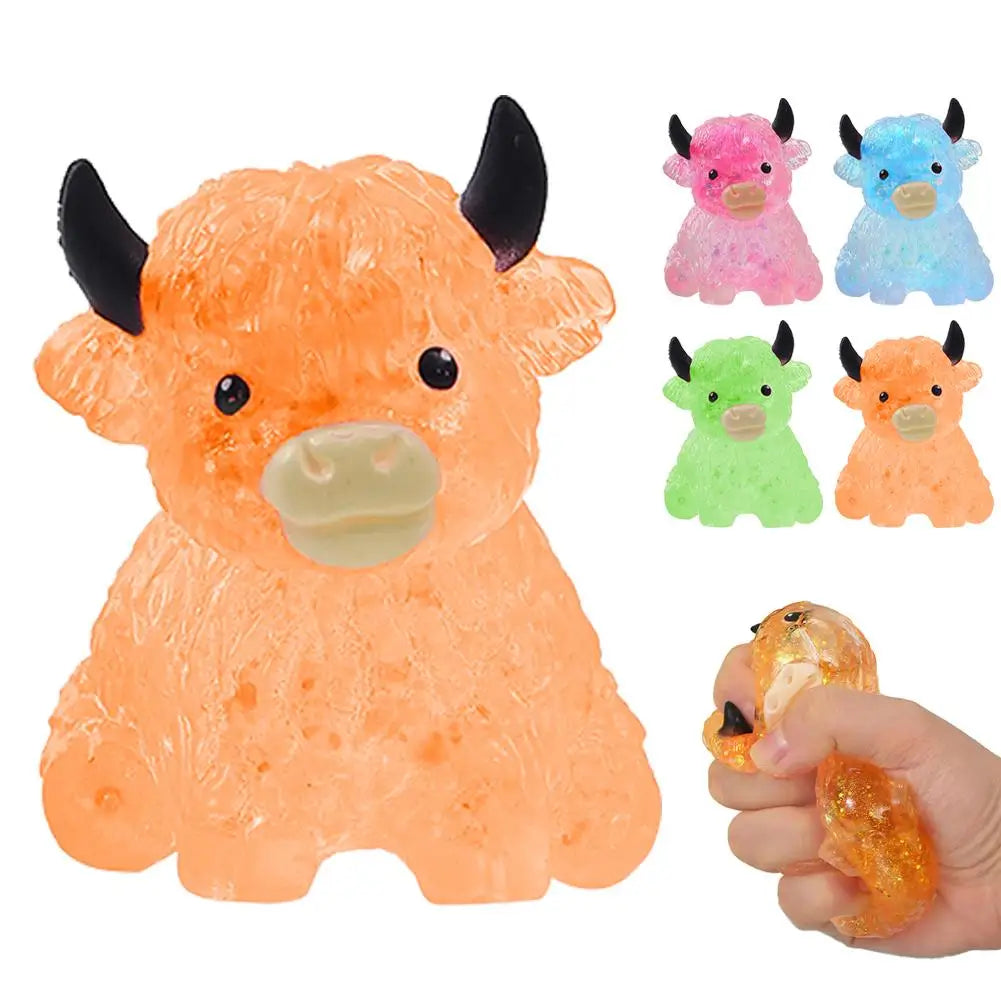 Glitter Highland Cow Toy, Cute Fidget Stress Relief Toy, Soft Animal Toy Anti-Anxiety Sensory Toy for ADHD