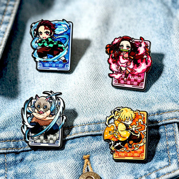 4/8Pcs Anime Demon Slayer Enamel Brooch Pins Kimetsu No Yaiba Character Tanjirou Nezuko Rengoku Metal Lapel Badge Cosplay Gift
