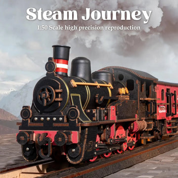 Rolife 3D Wooden Puzzle Steam Journey Mechanical Vehicle Model Building Kit DIY Puzzle Toys for Home Desk Decor Gifts for Adults