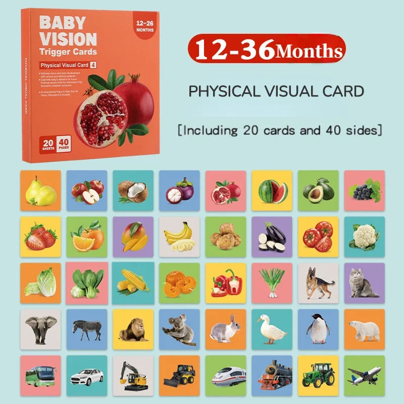 Montessori 0-12Month Baby Vision Stimulation Cards Black and White Contrast Cards Stimulate Newborn Visual Early Learning Toys