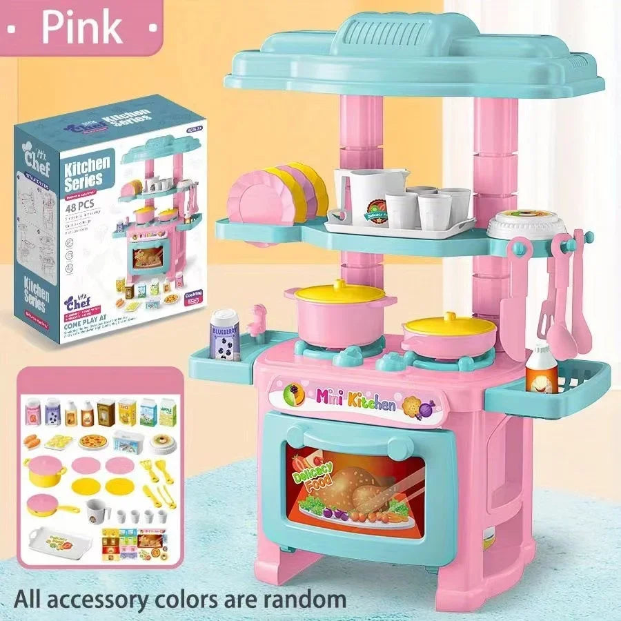 Mini Kitchen Counter Play Set DIY Simulated Cooking Food Tableware Play House Role Play Pretend Game Toy Gift Kid Boy Children