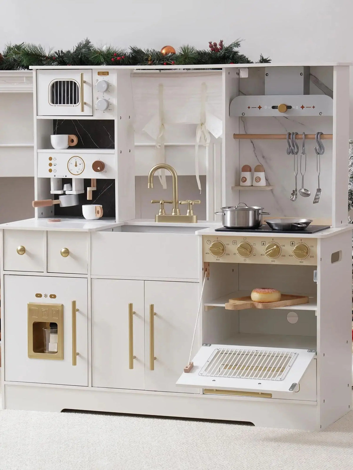 Robud Modern Wooden Play Kitchen Durable Construction with Realistic Accessories Unique Role Play Birthday Gift for Toddlers 3+