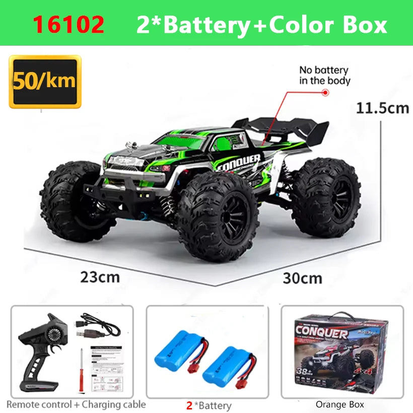 SCY 1:16 4WD RC Car 70KM/H Or 50KM/H With LED Light 2.4G Remote Control Cars High Speed Drift Monster 4x4 Truck for Children Gif