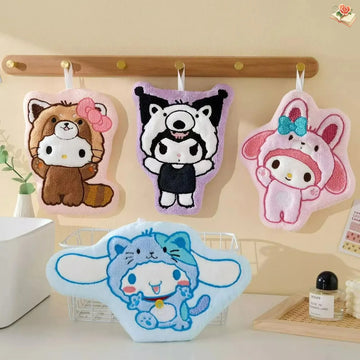New Sanrio Hello Kitty Hand Towel Soft Coral Velvet Hand Towel Double-Layer Thick Water-Absorbent Hanging Type Cute Small Towel