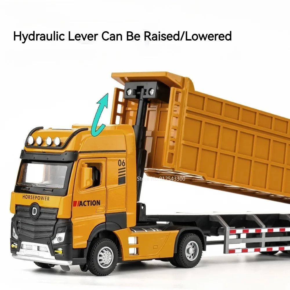 1/50 Extended Dump Truck Model Toy Metal Diecasting Doors Opened Sound Light Pull Back Vehicle Models Ornaments Children's Gifts