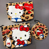 NEW Hello Kitty Leopard round Plush Storage Bag Black Leather Kitty cat Coin Wallet Makeup Travel Storage Large capacity BagGift