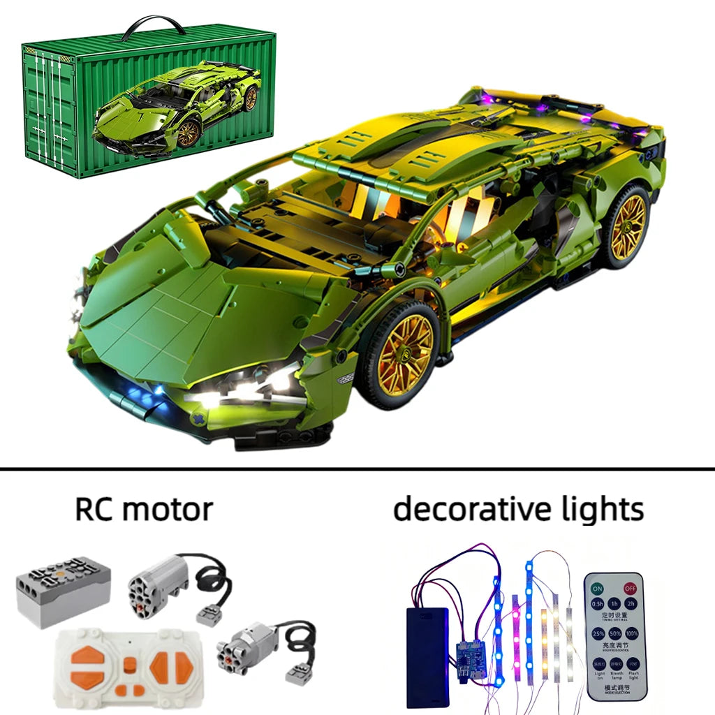1:14 RC Technic MOC Sports Car Blocks,1280PCS Bricks with Built-in Motor,DIY Assemble Remote Racing Car Model
