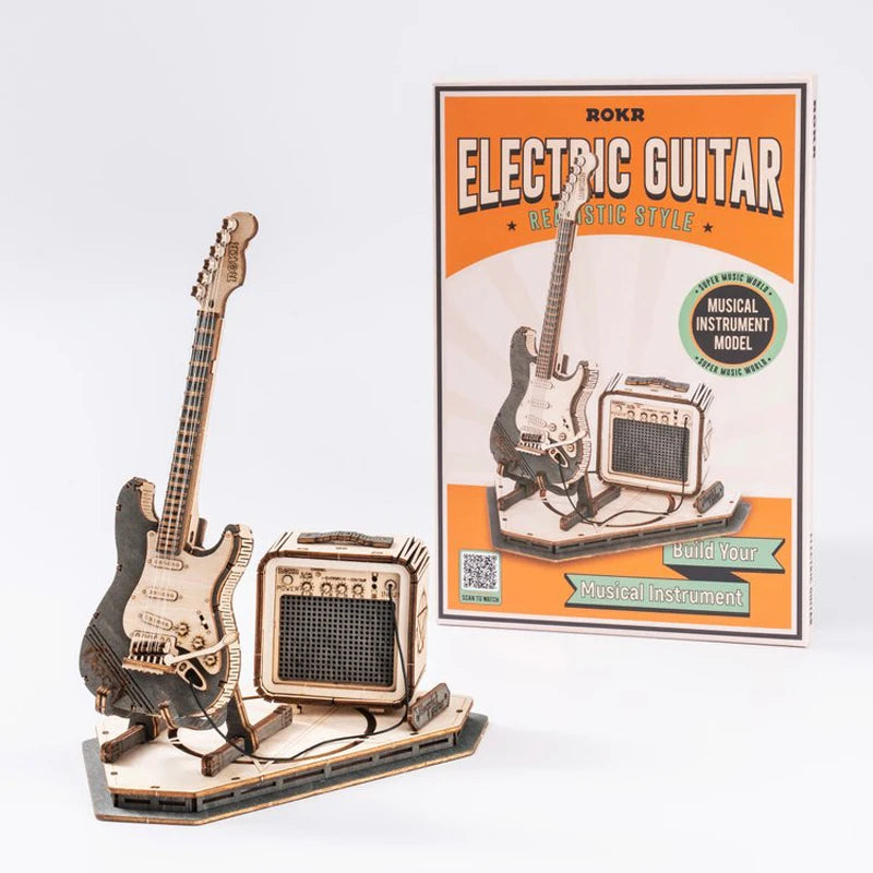 Rolife Electric Guitar 3D Wooden Puzzle for Kids Adults Assembly Creative Toys Building Block Set for Christmas Gifts